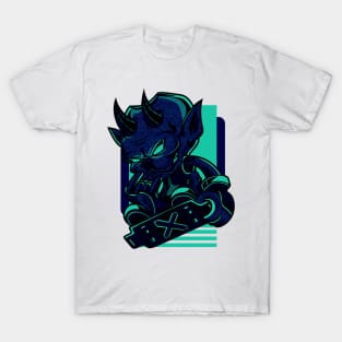 Little Demon Skateboard Blue Teal T-Shirt